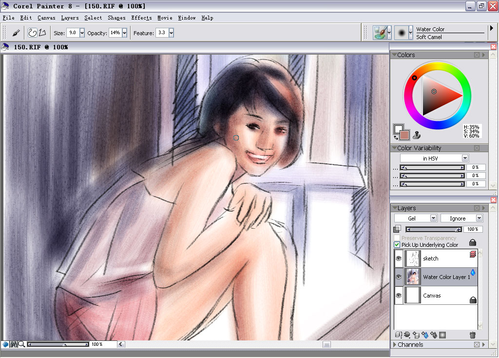 painter water color(水彩)绘制朦胧女孩 我们 painter教程
