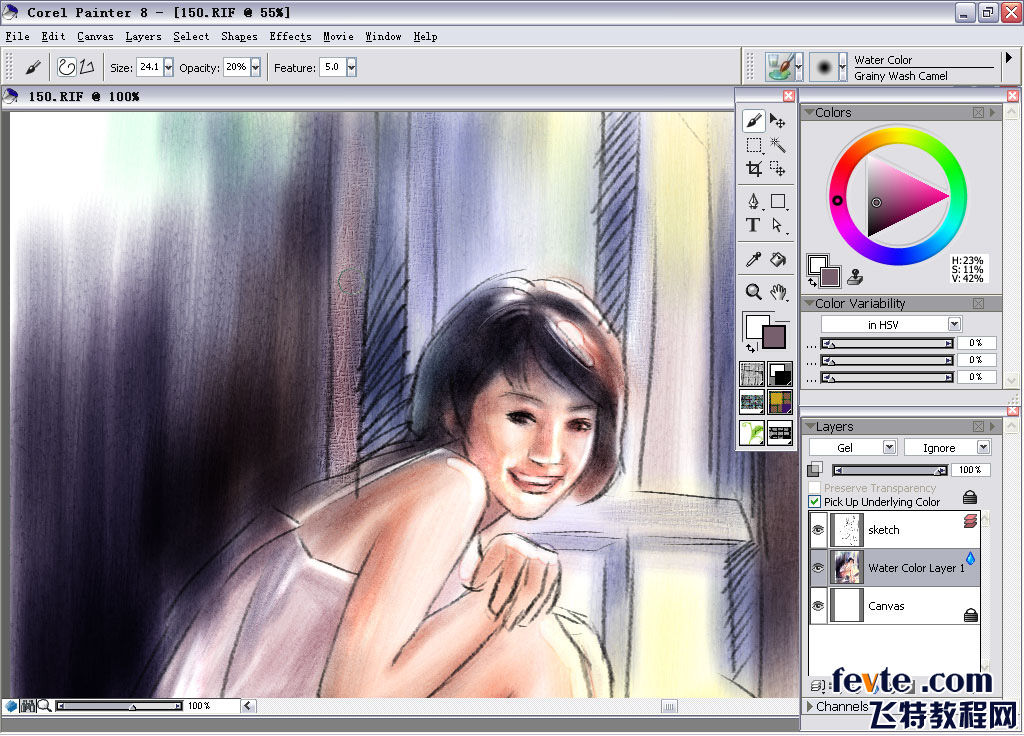 painter water color(水彩)绘制朦胧女孩 我们 painter教程
