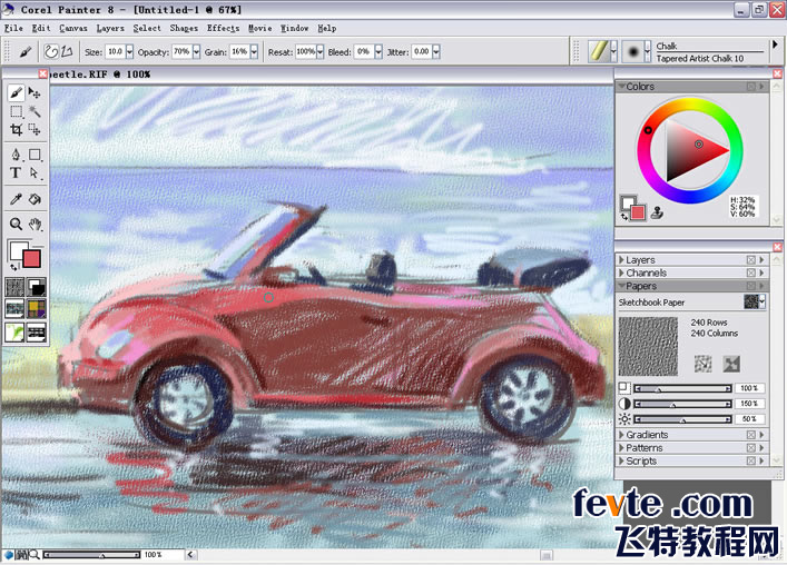 运用Painter Chalk（色粉笔）绘制敞篷甲壳虫 我们 painter教程