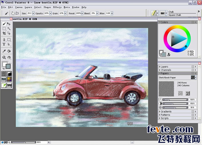 运用Painter Chalk（色粉笔）绘制敞篷甲壳虫 我们 painter教程