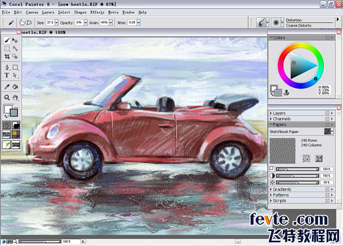 运用Painter Chalk（色粉笔）绘制敞篷甲壳虫 我们 painter教程