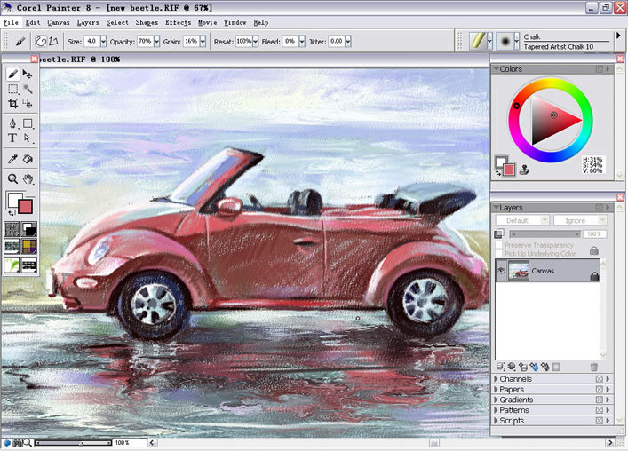 运用Painter Chalk（色粉笔）绘制敞篷甲壳虫 我们 painter教程