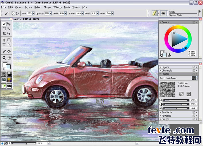 运用Painter Chalk（色粉笔）绘制敞篷甲壳虫 我们 painter教程