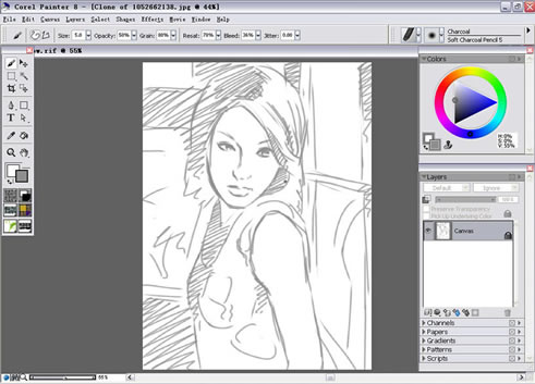 painter Charcoal（炭笔）绘制气质女孩 我们 painter教程