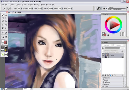 painter Charcoal（炭笔）绘制气质女孩 我们 painter教程