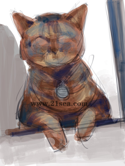 painter绘制正在玩IPAD的猫咪 我们 painter教程