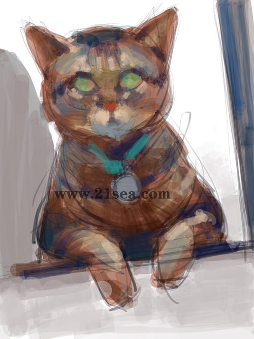painter绘制正在玩IPAD的猫咪 我们 painter教程