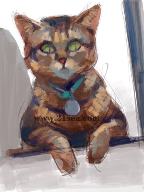 painter绘制正在玩IPAD的猫咪 我们 painter教程