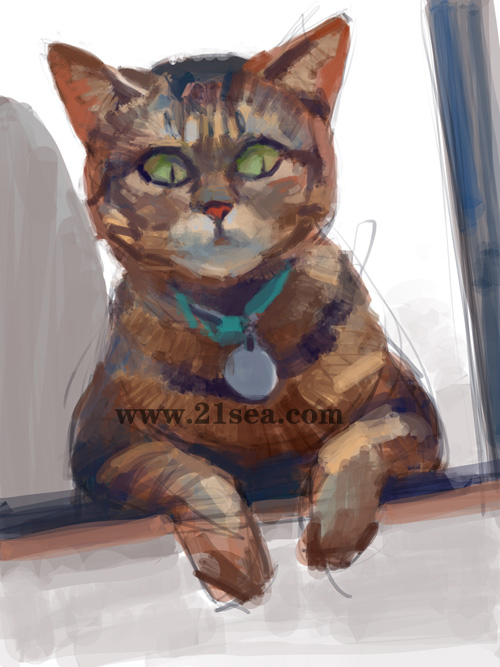 painter绘制正在玩IPAD的猫咪 我们 painter教程