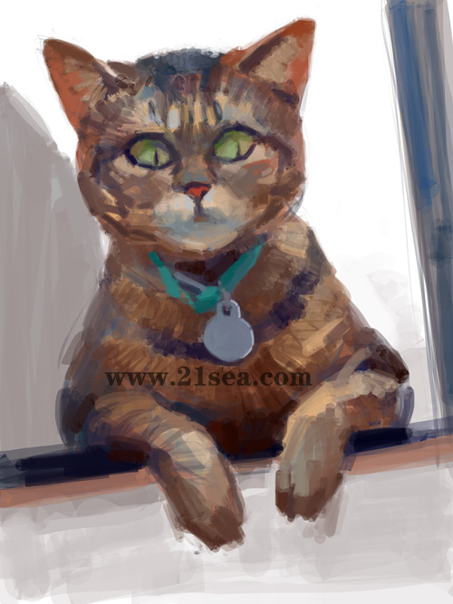 painter绘制正在玩IPAD的猫咪 我们 painter教程